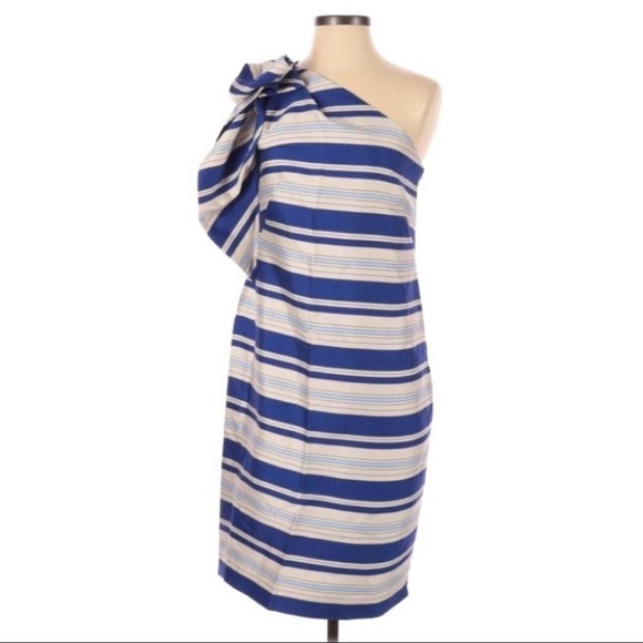 BANANA REPUBLIC One Shoulder Bow Stripe Dress Size 4 NEW - Picture 2 of 8